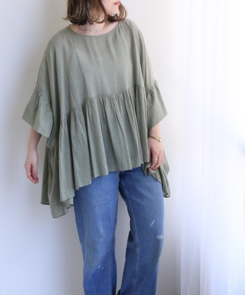 TRIANGLE PALETTE（トライアングルパレット）の「ジャガードブラウス（インド綿.インドコットン.コットン100%,綿100%）（シャツ/ブラウス・レディース・カーキ/オレンジ/アイボリー/モカ・FREE）」の4枚目の写真