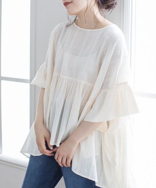 TRIANGLE PALETTE（トライアングルパレット）の「ジャガードブラウス（インド綿.インドコットン.コットン100%,綿100%）（シャツ/ブラウス・レディース・カーキ/オレンジ/アイボリー/モカ・FREE）」の2枚目の写真