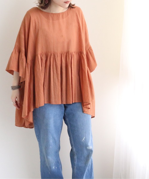 TRIANGLE PALETTE（トライアングルパレット）の「ジャガードブラウス（インド綿.インドコットン.コットン100%,綿100%）（シャツ/ブラウス・レディース・カーキ/オレンジ/アイボリー/モカ・FREE）」の7枚目の写真