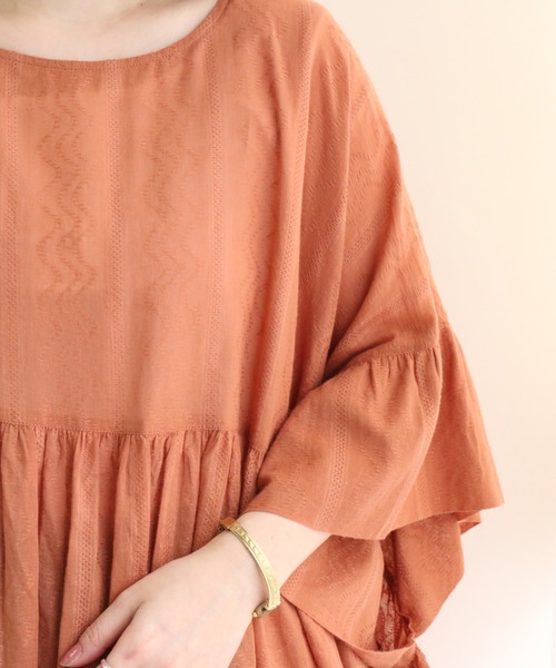 TRIANGLE PALETTE（トライアングルパレット）の「ジャガードブラウス（インド綿.インドコットン.コットン100%,綿100%）（シャツ/ブラウス・レディース・カーキ/オレンジ/アイボリー/モカ・FREE）」の10枚目の写真