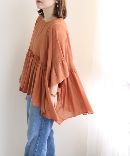 TRIANGLE PALETTE（トライアングルパレット）の「ジャガードブラウス（インド綿.インドコットン.コットン100%,綿100%）（シャツ/ブラウス・レディース・カーキ/オレンジ/アイボリー/モカ・FREE）」の8枚目の写真