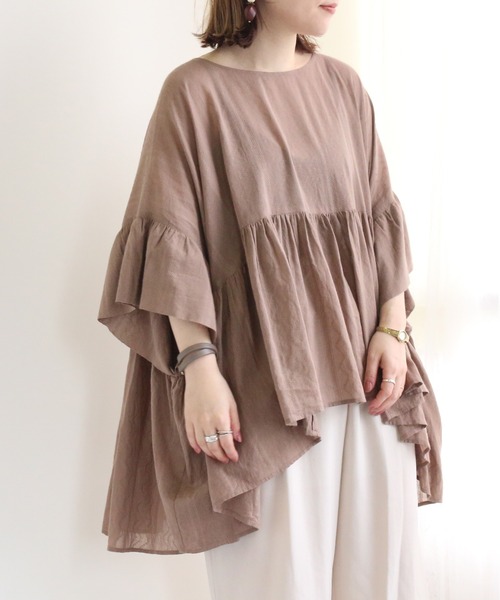 TRIANGLE PALETTE（トライアングルパレット）の「ジャガードブラウス（インド綿.インドコットン.コットン100%,綿100%）（シャツ/ブラウス・レディース・カーキ/オレンジ/アイボリー/モカ・FREE）」の12枚目の写真