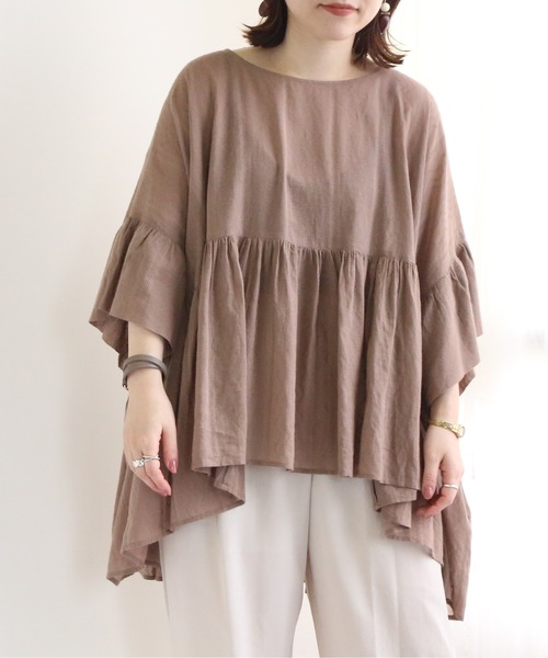 TRIANGLE PALETTE（トライアングルパレット）の「ジャガードブラウス（インド綿.インドコットン.コットン100%,綿100%）（シャツ/ブラウス・レディース・カーキ/オレンジ/アイボリー/モカ・FREE）」の13枚目の写真