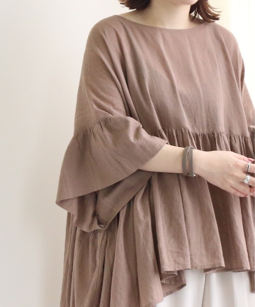 TRIANGLE PALETTE（トライアングルパレット）の「ジャガードブラウス（インド綿.インドコットン.コットン100%,綿100%）（シャツ/ブラウス・レディース・カーキ/オレンジ/アイボリー/モカ・FREE）」の15枚目の写真