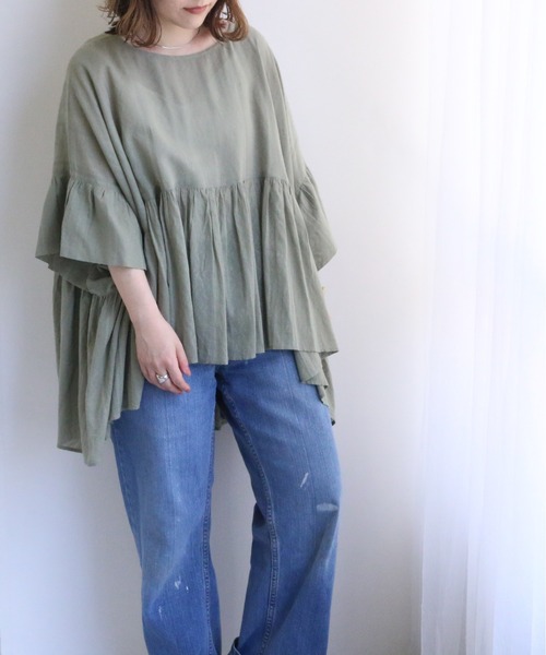 TRIANGLE PALETTE（トライアングルパレット）の「ジャガードブラウス（インド綿.インドコットン.コットン100%,綿100%）（シャツ/ブラウス・レディース・カーキ/オレンジ/アイボリー/モカ・FREE）」の17枚目の写真