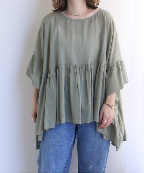 TRIANGLE PALETTE（トライアングルパレット）の「ジャガードブラウス（インド綿.インドコットン.コットン100%,綿100%）（シャツ/ブラウス・レディース・カーキ/オレンジ/アイボリー/モカ・FREE）」の18枚目の写真