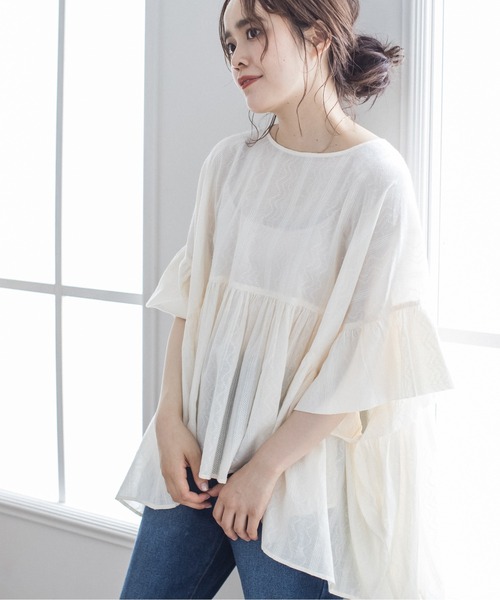 TRIANGLE PALETTE（トライアングルパレット）の「ジャガードブラウス（インド綿.インドコットン.コットン100%,綿100%）（シャツ/ブラウス・レディース・カーキ/オレンジ/アイボリー/モカ・FREE）」の21枚目の写真