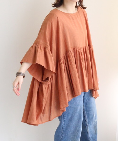 TRIANGLE PALETTE（トライアングルパレット）の「ジャガードブラウス（インド綿.インドコットン.コットン100%,綿100%）（シャツ/ブラウス・レディース・カーキ/オレンジ/アイボリー/モカ・FREE）」の22枚目の写真