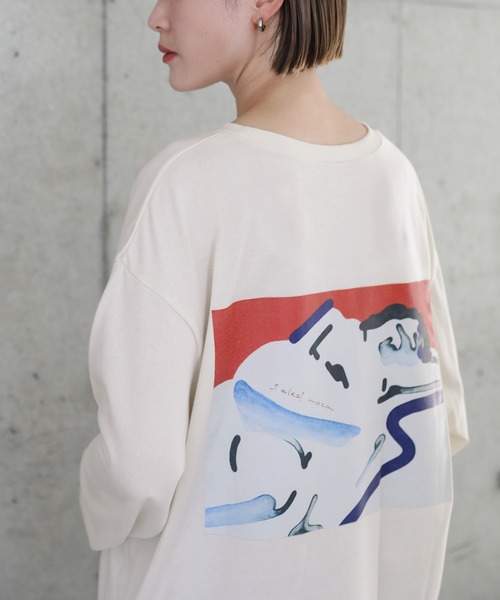 select MOCA（セレクトモカ）の「イラストロングTシャツ（ユニセックスロンT）（Tシャツ/カットソー・レディース・ホワイト×レッド/ホワイト×ブルー/ブラック×レッド/ブラック×ブルー・SMALL/MEDIUM/LARGE/X-LARGE）」の9枚目の写真