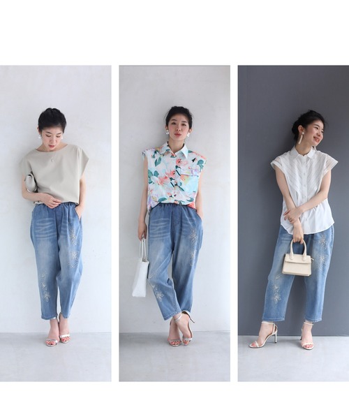 ゆかゆか様 スカラー ラクガキ・コラージュ柄 2柄展開デニムパンツ 152697 ゴジラ 刺繍デニムパンツ サクラスタイルセレクション GZL-2406