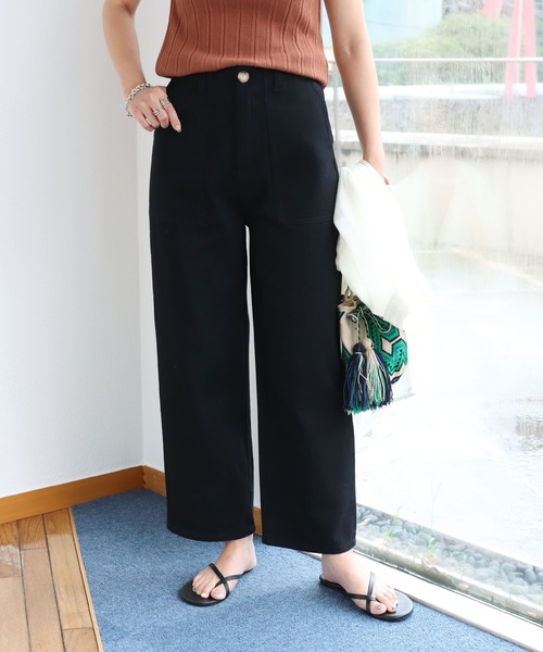 andme(アンドミー)の「コットンハイウエストベイカーワイドパンツ(その他パンツ・レディース・ブラック/オフホワイト/ベージュ/ピンク系その他/ライトカーキ・S/M/L)」の1枚目の写真