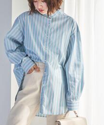 coen | コットンブレンドバンドカラーシャツ#(シャツ/ブラウス)