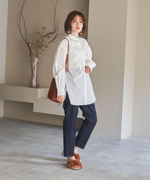 coen（コーエン）の「コットンブレンドバンドカラーシャツ#（シャツ/ブラウス・レディース・ライトブルー/ベージュ/ネイビー/オフホワイト・MEDIUM/LARGE）」の6枚目の写真