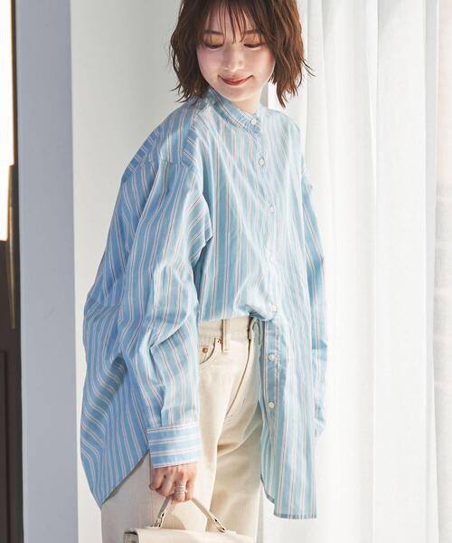 coen（コーエン）の「コットンブレンドバンドカラーシャツ#（シャツ/ブラウス・レディース・ライトブルー/ベージュ/ネイビー/オフホワイト・MEDIUM/LARGE）」の12枚目の写真