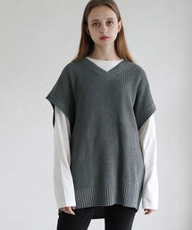 LILL | ミドルゲージVネックビッグシルエットニットベスト(ベスト)