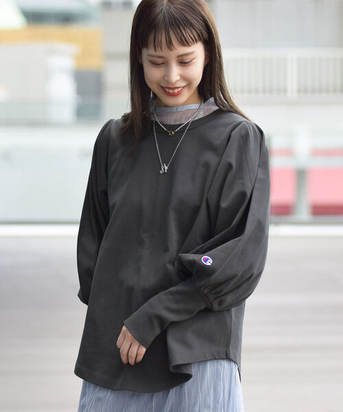 Ray BEAMS(レイビームス)の「Champion × Ray BEAMS / 別注 ロング スリーブ Tシャツ(Tシャツ/カットソー・レディース・チャコールグレー/オフホワイト/ダークブラウン・M)」の12枚目の写真