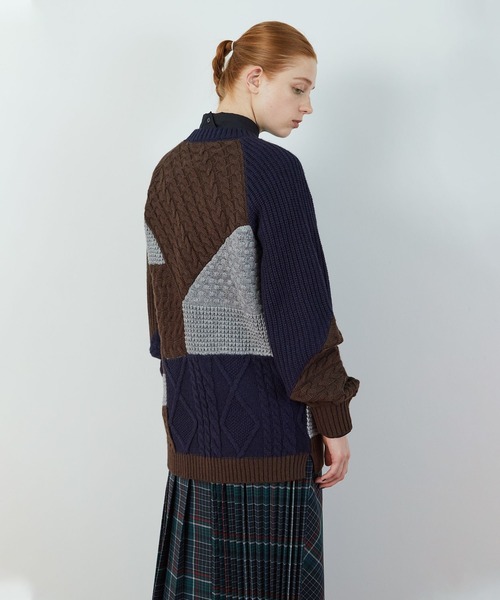 FRAPBOIS（フラボア）の「パッチケーブル（カーディガン/ボレロ・レディース・ホワイト/ネイビー・1）」の11枚目の写真