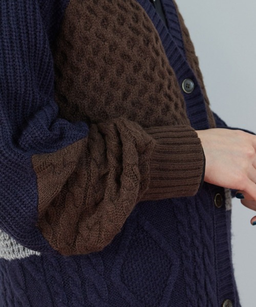 FRAPBOIS（フラボア）の「パッチケーブル（カーディガン/ボレロ・レディース・ホワイト/ネイビー・1）」の14枚目の写真