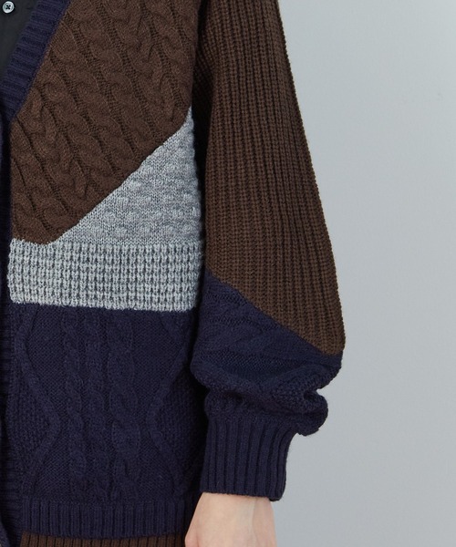 FRAPBOIS（フラボア）の「パッチケーブル（カーディガン/ボレロ・レディース・ホワイト/ネイビー・1）」の9枚目の写真