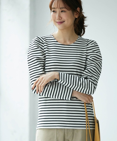 ROPE' PICNIC（ロペピクニック）の「ギャザースリーブカットトップス（Tシャツ/カットソー・レディース・ブラック/ホワイト系その他/ダークグリーン・38/40）」の2枚目の写真