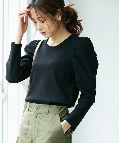 ROPE' PICNIC（ロペピクニック）の「ギャザースリーブカットトップス（Tシャツ/カットソー・レディース・ブラック/ホワイト系その他/ダークグリーン・38/40）」の3枚目の写真