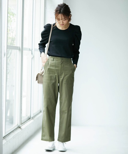 ROPE' PICNIC（ロペピクニック）の「ギャザースリーブカットトップス（Tシャツ/カットソー・レディース・ブラック/ホワイト系その他/ダークグリーン・38/40）」の12枚目の写真