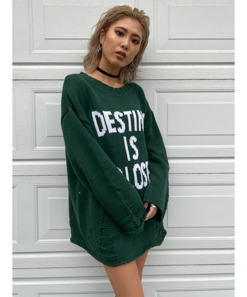 EGOIST（エゴイスト）の「ダメージメッセージニットトップス（ニット/セーター・レディース・ホワイト/ブラック/グリーン・FREE）」の3枚目の写真