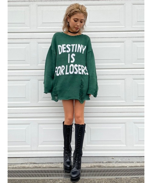 EGOIST（エゴイスト）の「ダメージメッセージニットトップス（ニット/セーター・レディース・ホワイト/ブラック/グリーン・FREE）」の19枚目の写真