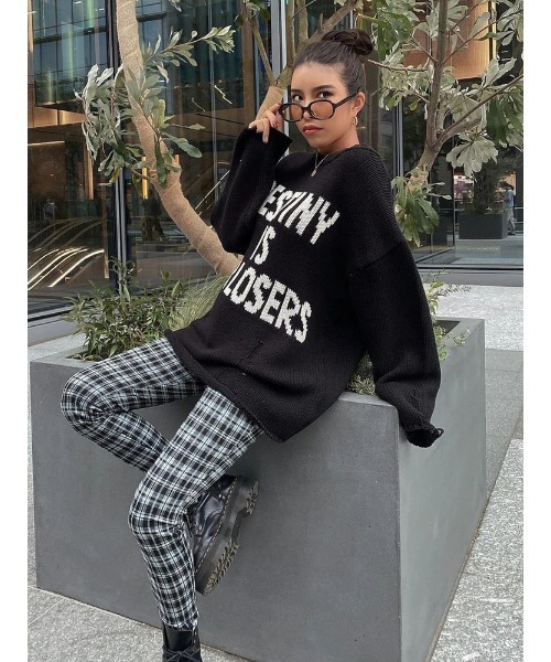 EGOIST（エゴイスト）の「ダメージメッセージニットトップス（ニット/セーター・レディース・ホワイト/ブラック/グリーン・FREE）」の7枚目の写真