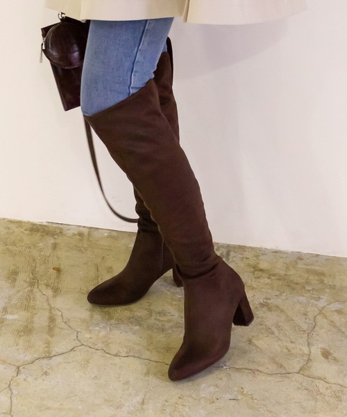 ストレスフリー 晴雨兼用 2way ソフト スエードニーハイブーツ