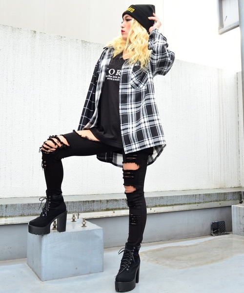 babyShoop（ベイビーシュープ）の「切り替えチェックシャツ（シャツ/ブラウス・レディース・ブラック・FREE）」の4枚目の写真