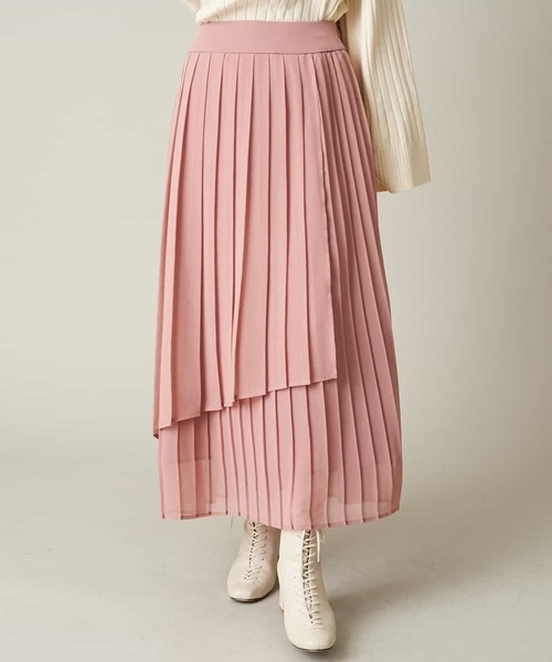 A de a.v.v（アードアー・ヴェ・ヴェ）の「レイヤードアシンメトリーシフォンプリーツスカート（スカート・レディース・ブラック/ベージュ/ライトピンク・39）」の3枚目の写真