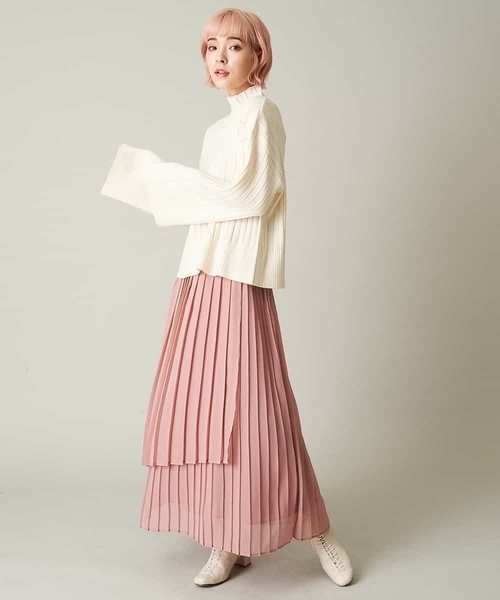 A de a.v.v（アードアー・ヴェ・ヴェ）の「レイヤードアシンメトリーシフォンプリーツスカート（スカート・レディース・ブラック/ベージュ/ライトピンク・39）」の4枚目の写真