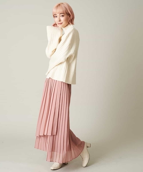 A de a.v.v（アードアー・ヴェ・ヴェ）の「レイヤードアシンメトリーシフォンプリーツスカート（スカート・レディース・ブラック/ベージュ/ライトピンク・39）」の5枚目の写真