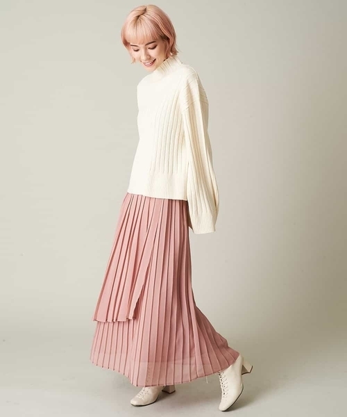 A de a.v.v（アードアー・ヴェ・ヴェ）の「レイヤードアシンメトリーシフォンプリーツスカート（スカート・レディース・ブラック/ベージュ/ライトピンク・39）」の6枚目の写真