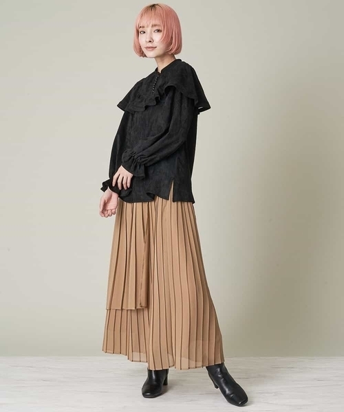 A de a.v.v（アードアー・ヴェ・ヴェ）の「レイヤードアシンメトリーシフォンプリーツスカート（スカート・レディース・ブラック/ベージュ/ライトピンク・39）」の8枚目の写真