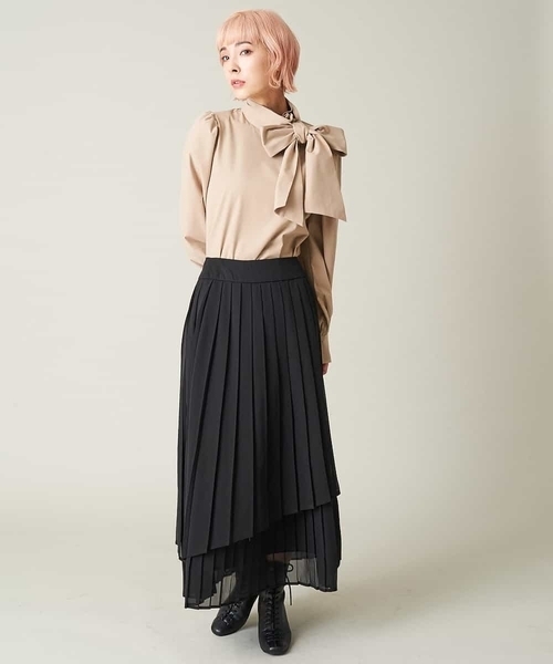 A de a.v.v（アードアー・ヴェ・ヴェ）の「レイヤードアシンメトリーシフォンプリーツスカート（スカート・レディース・ブラック/ベージュ/ライトピンク・39）」の11枚目の写真