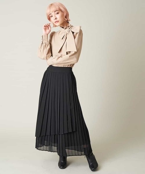 A de a.v.v（アードアー・ヴェ・ヴェ）の「レイヤードアシンメトリーシフォンプリーツスカート（スカート・レディース・ブラック/ベージュ/ライトピンク・39）」の12枚目の写真