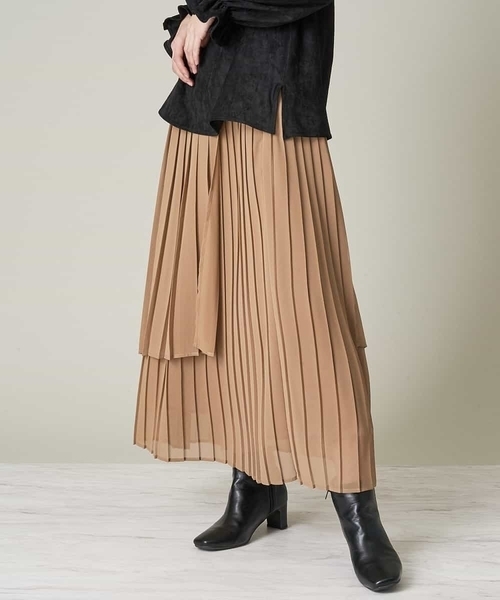 A de a.v.v（アードアー・ヴェ・ヴェ）の「レイヤードアシンメトリーシフォンプリーツスカート（スカート・レディース・ブラック/ベージュ/ライトピンク・39）」の14枚目の写真