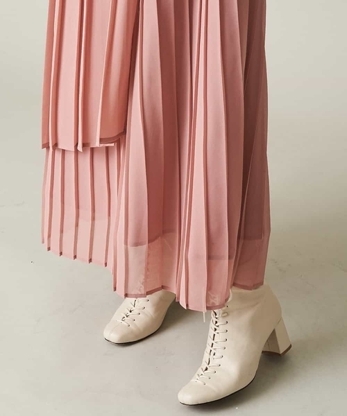 A de a.v.v（アードアー・ヴェ・ヴェ）の「レイヤードアシンメトリーシフォンプリーツスカート（スカート・レディース・ブラック/ベージュ/ライトピンク・39）」の20枚目の写真