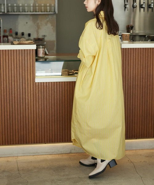 titivate（ティティベイト）の「ｽﾄﾗｲﾌﾟ柄ﾋﾞｯｸﾞｼｬﾂﾜﾝﾋﾟｰｽ（シャツワンピース・レディース・ブルー系その他/イエロー系その他/グリーン系その他・S/M/L）」の8枚目の写真