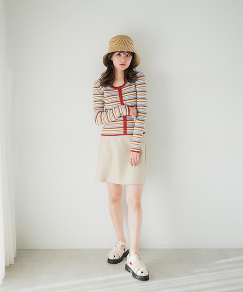 FREE'S MART（フリーズマート）の「【Sシリーズ対応】フェイクレザーミニスカート（スカート・レディース・ベージュ/ブラック・MEDIUM/SMALL）」の9枚目の写真