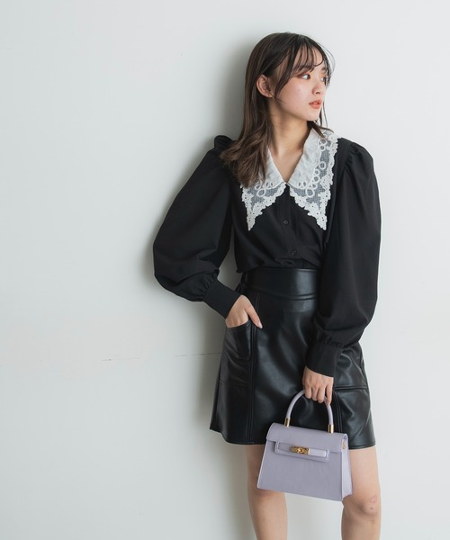 FREE'S MART（フリーズマート）の「【Sシリーズ対応】フェイクレザーミニスカート（スカート・レディース・ベージュ/ブラック・MEDIUM/SMALL）」の12枚目の写真