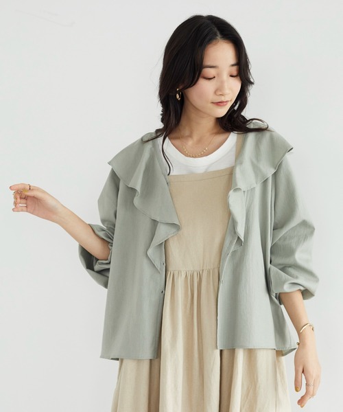 CRAFT STANDARD BOUTIQUE（クラフトスタンダードブティック）の「フリルカラーブラウス　＊◆（シャツ/ブラウス・レディース・ブラック/オフホワイト/ミント・FREE）」の3枚目の写真