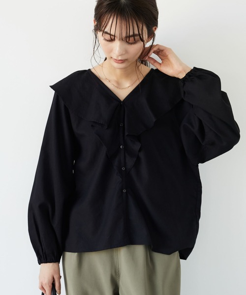 CRAFT STANDARD BOUTIQUE（クラフトスタンダードブティック）の「フリルカラーブラウス　＊◆（シャツ/ブラウス・レディース・ブラック/オフホワイト/ミント・FREE）」の2枚目の写真