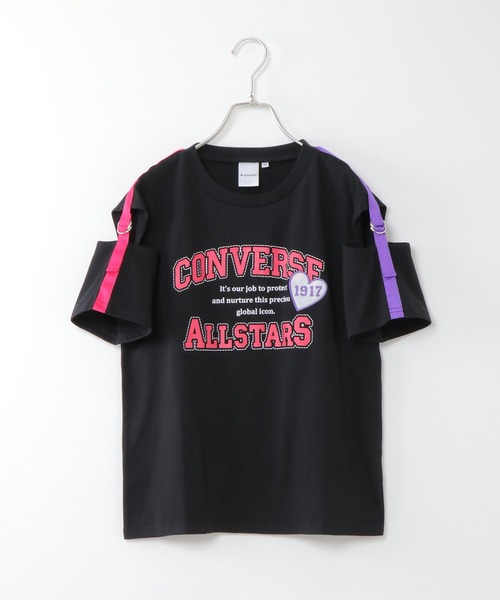 CONVERSE ALL STAR(コンバースオールスター)の「【キッズ】CONVERSE コンバース 肩テープT(130~160cm)(Tシャツ/カットソー・キッズ・ブラック/ライトパープル・130/140/160/150)」の1枚目の写真