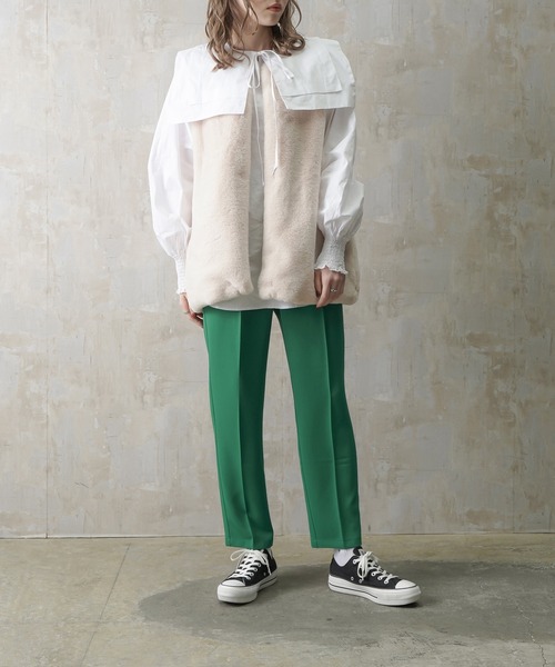 Lull（ルル）の「【Lull / ルル】センタープレスタックテーパードパンツ（スラックス・レディース・イエロー/ブラック/ピンク/レッド/ブルー/ホワイト/グリーン・ONESIZE）」の9枚目の写真