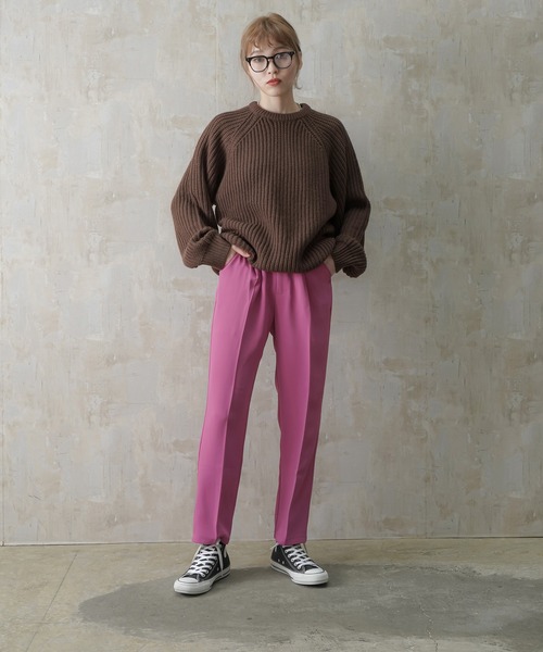 Lull（ルル）の「【Lull / ルル】センタープレスタックテーパードパンツ（スラックス・レディース・イエロー/ブラック/ピンク/レッド/ブルー/ホワイト/グリーン・ONESIZE）」の18枚目の写真