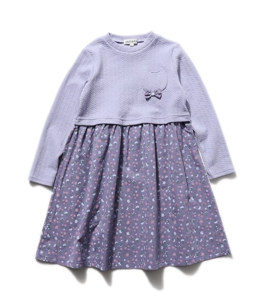 SHOO・LA・RUE(シューラルー)の「◆【90-130cm】ふくれジャカード猫ポッケワンピース(ワンピース・キッズ・ライトパープル/ベビーピンク・11/10/12/13/09)」の2枚目の写真