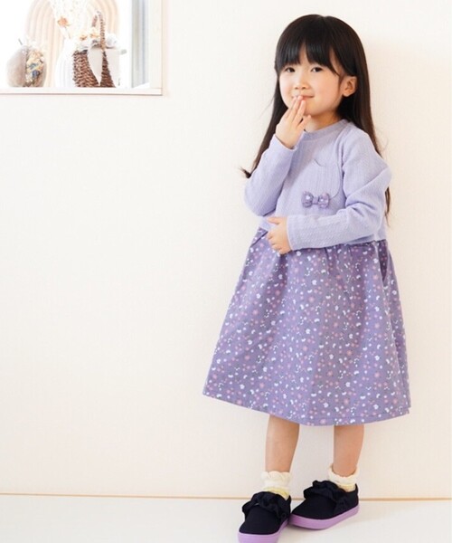SHOO・LA・RUE(シューラルー)の「◆【90-130cm】ふくれジャカード猫ポッケワンピース(ワンピース・キッズ・ライトパープル/ベビーピンク・11/10/12/13/09)」の11枚目の写真